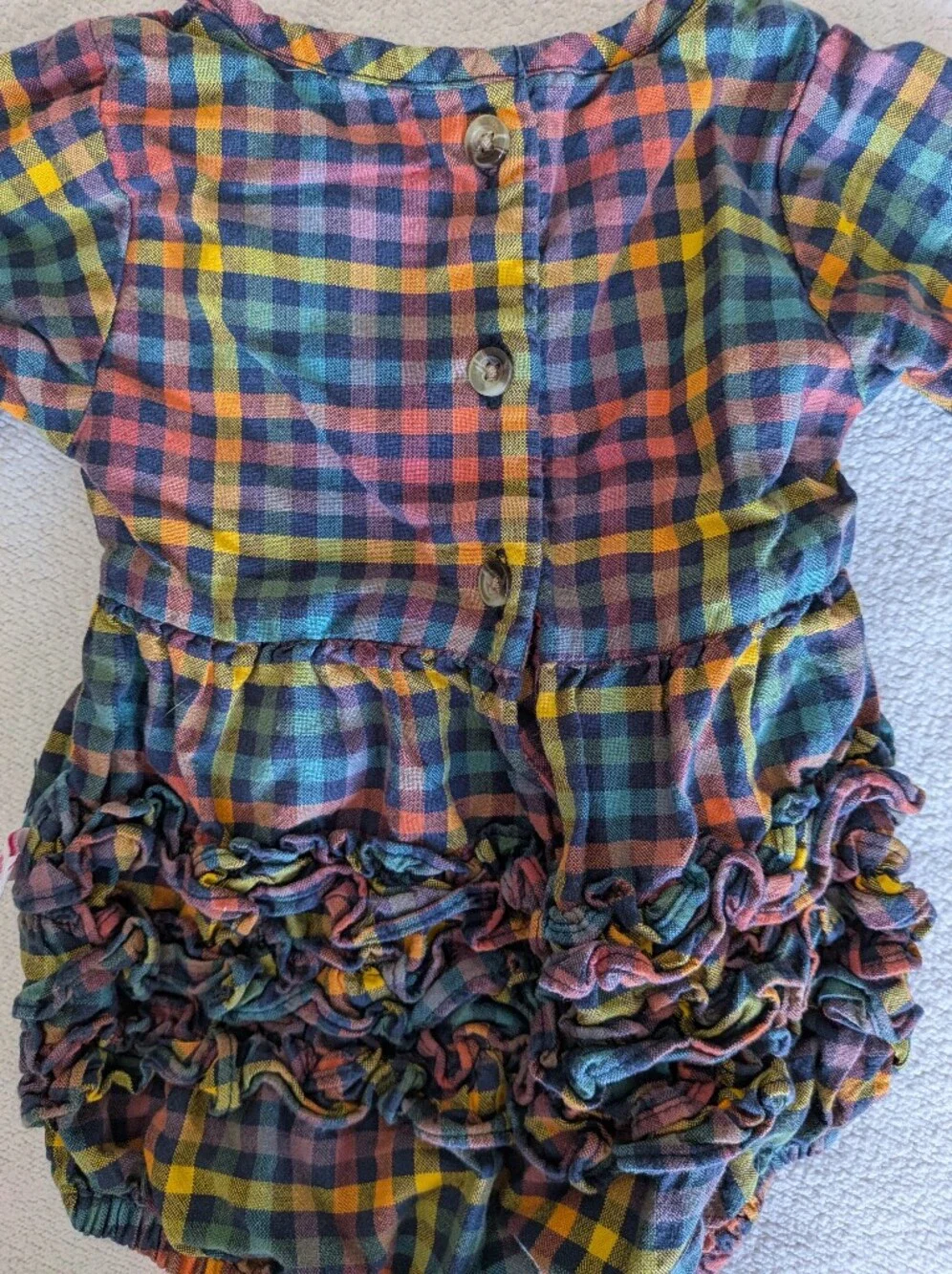 Ruffle Butts Plaid Smocked Long-Sleeve Baby One-Piece - Multicolor Bubble